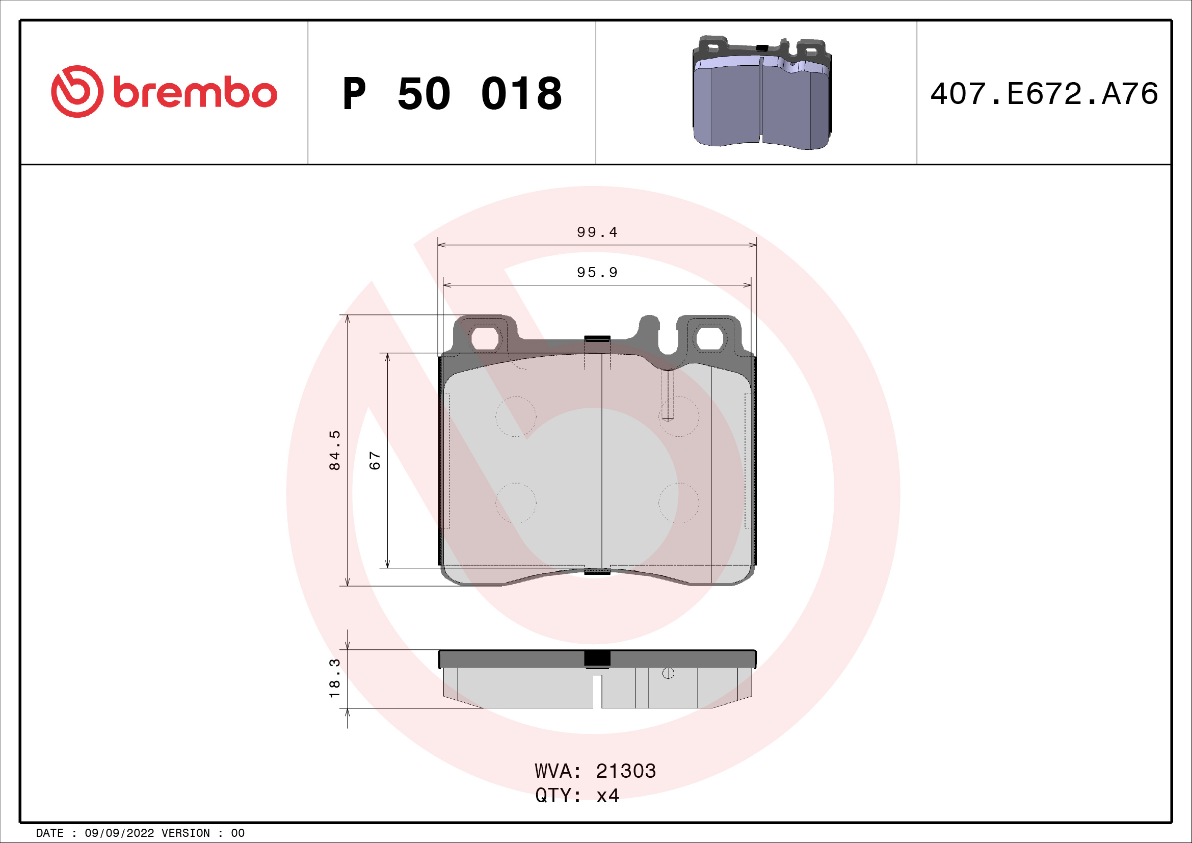 A.B.S. P 50 018 BREMBO Bremsbelagsatz, Scheibenbremse